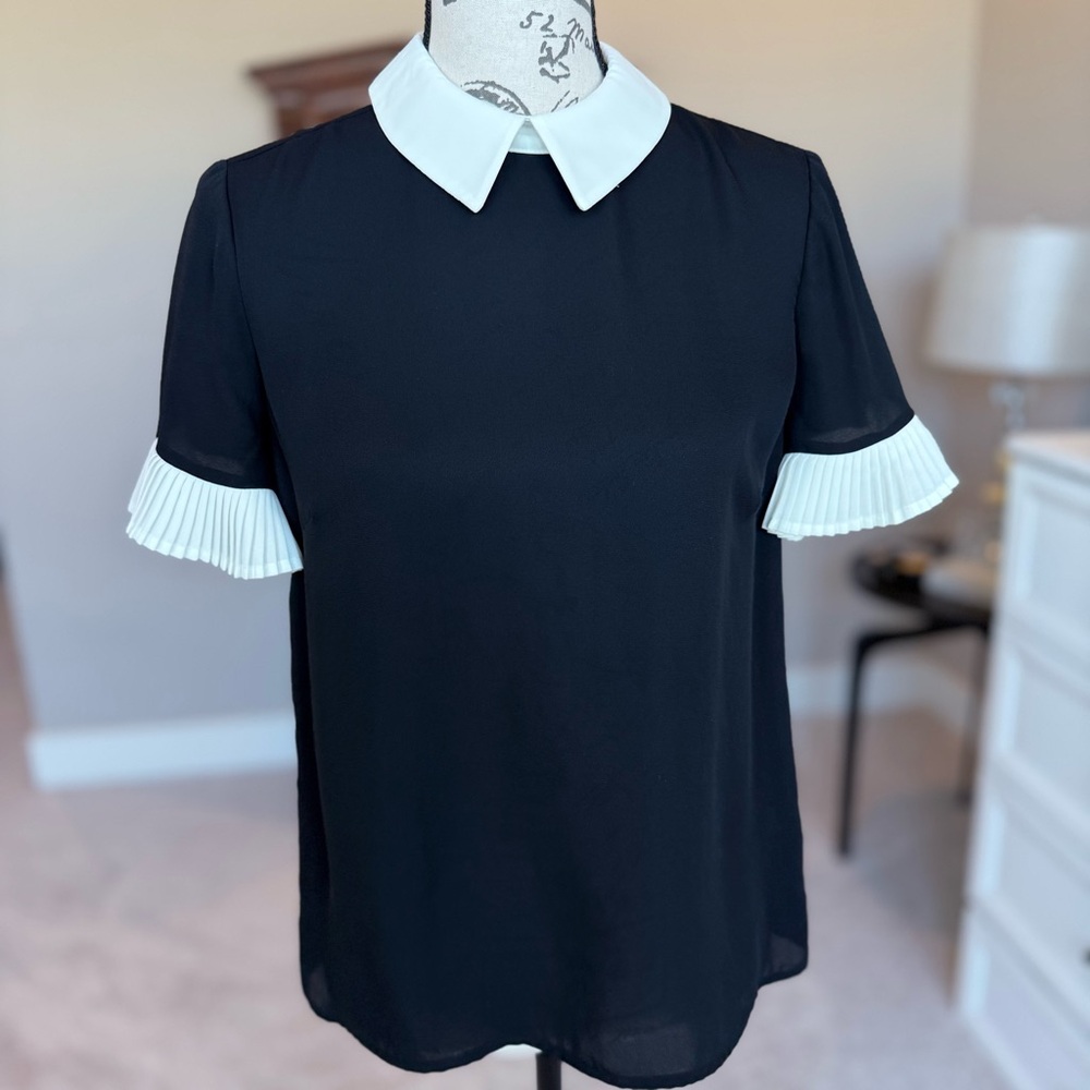 CeCe Black Blouse with White Accents